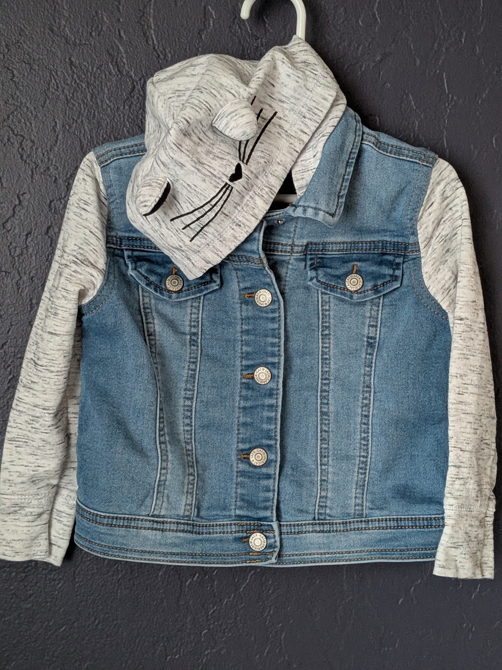 Cat & Jack Blue Denim Jacket with Heather Gray Cat Hoodie